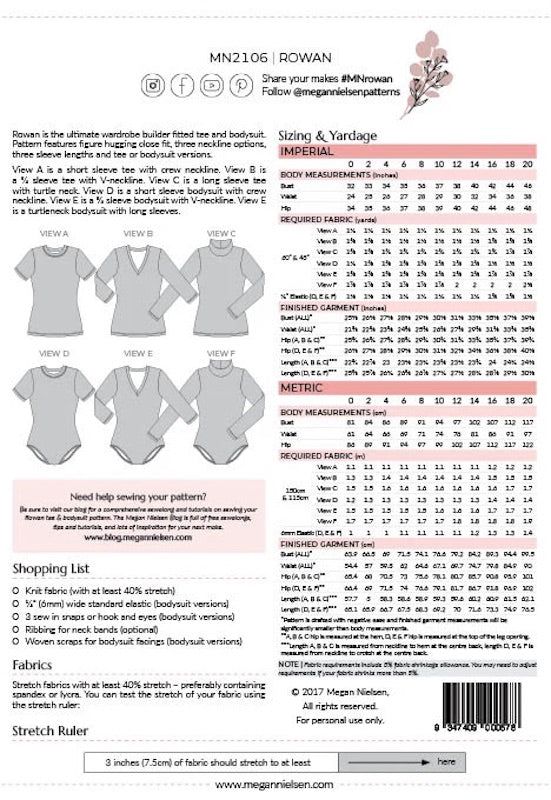 Megan Nielsen - Rowan Bodysuit and Top - Size 0 – 20