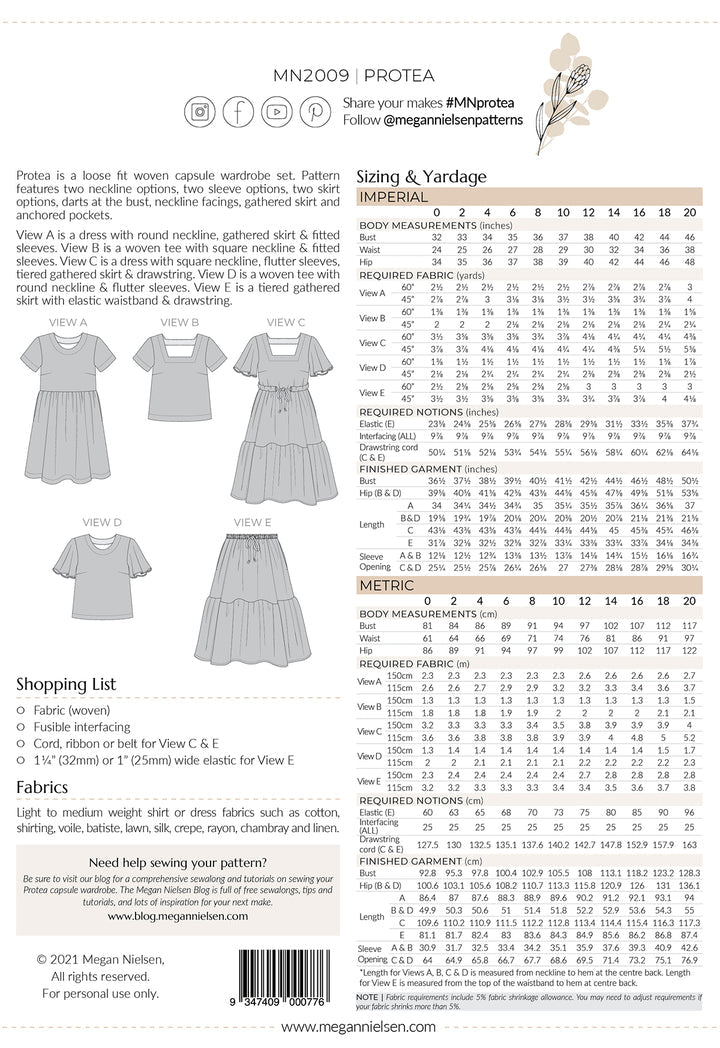 Megan Nielsen - Protea Capsule Wardrobe - Top, Skirt and Dress