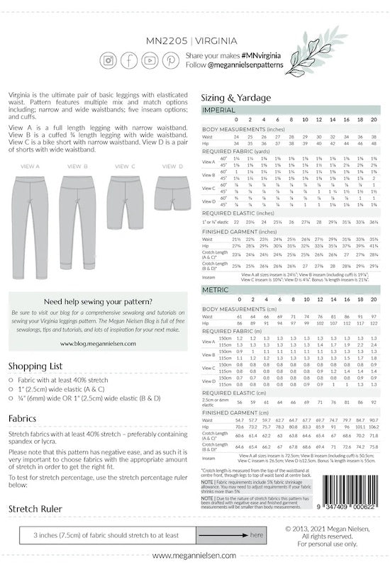 Megan Nielsen - Virginia Leggings - Size 0 – 20