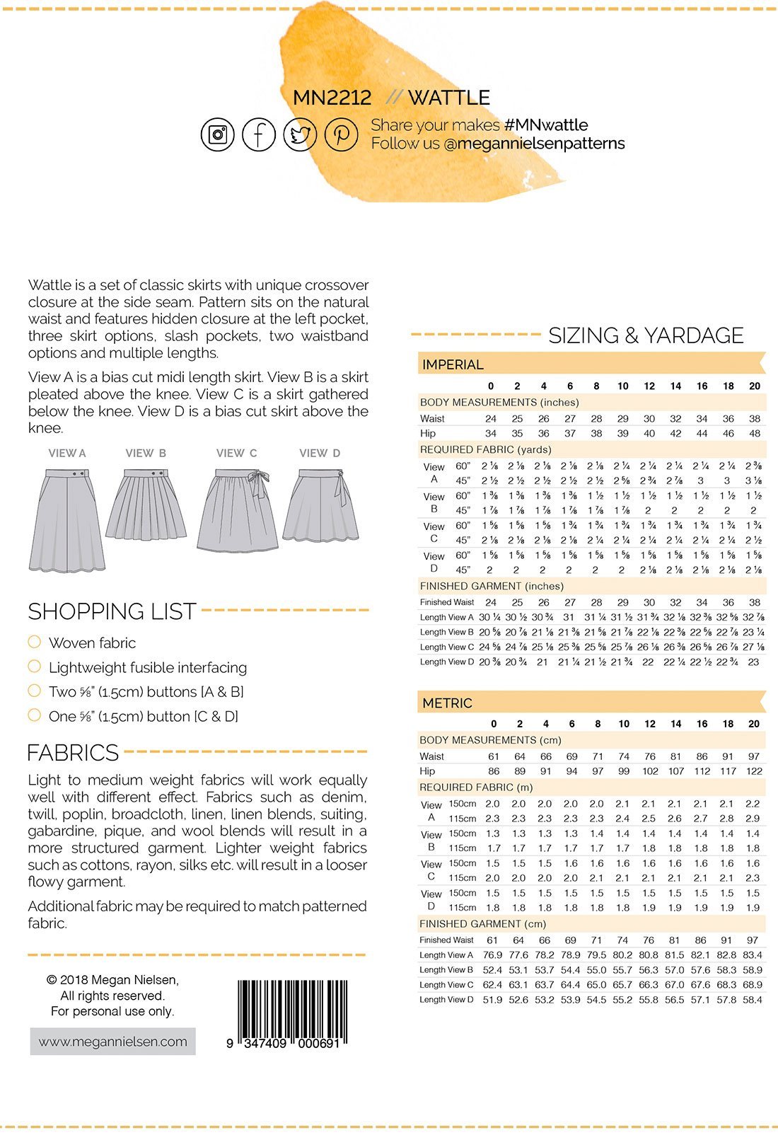 Megan Nielsen - Wattle Skirt - 0-20